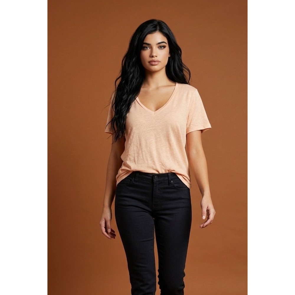 Marine Layer Womens XL Peach Cotton V-Neck Short Sleeve T-Shirt Relaxed Fit